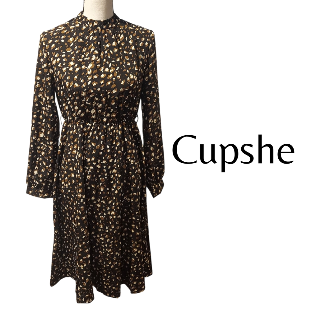 Cupshe Black and Brown Long Sleeve Mock Neck Dress